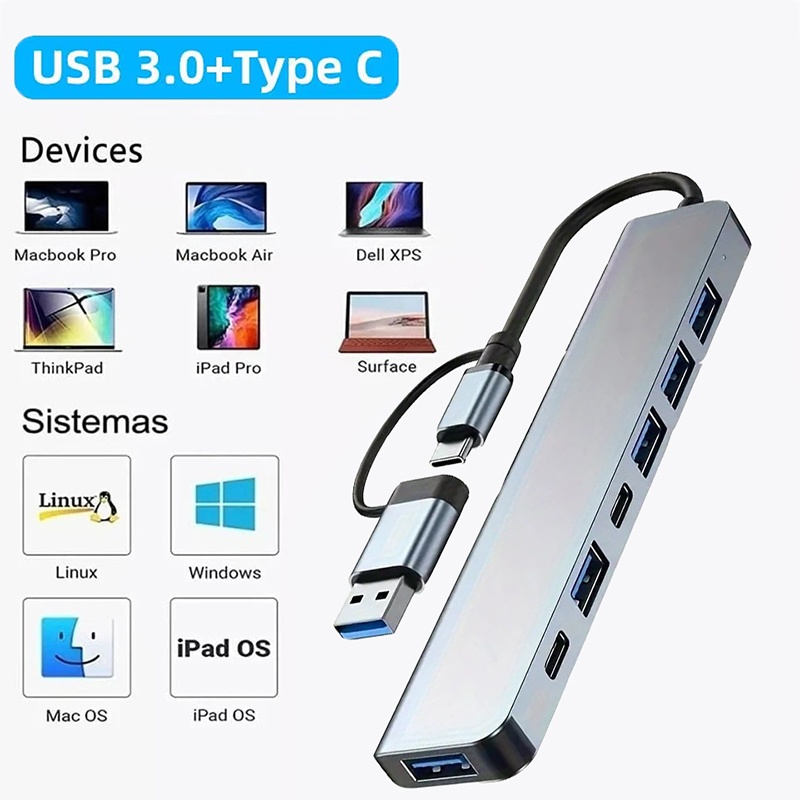 Usb Hub 7 Port - 2 In 1 USB3.0 Hub 7